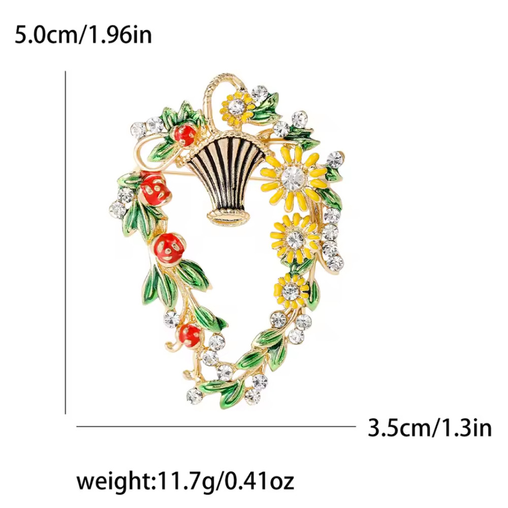 Luxury Easter Spring Flower Basket Brooch Pin Gold Sparkling Crystal Jewelry Gif