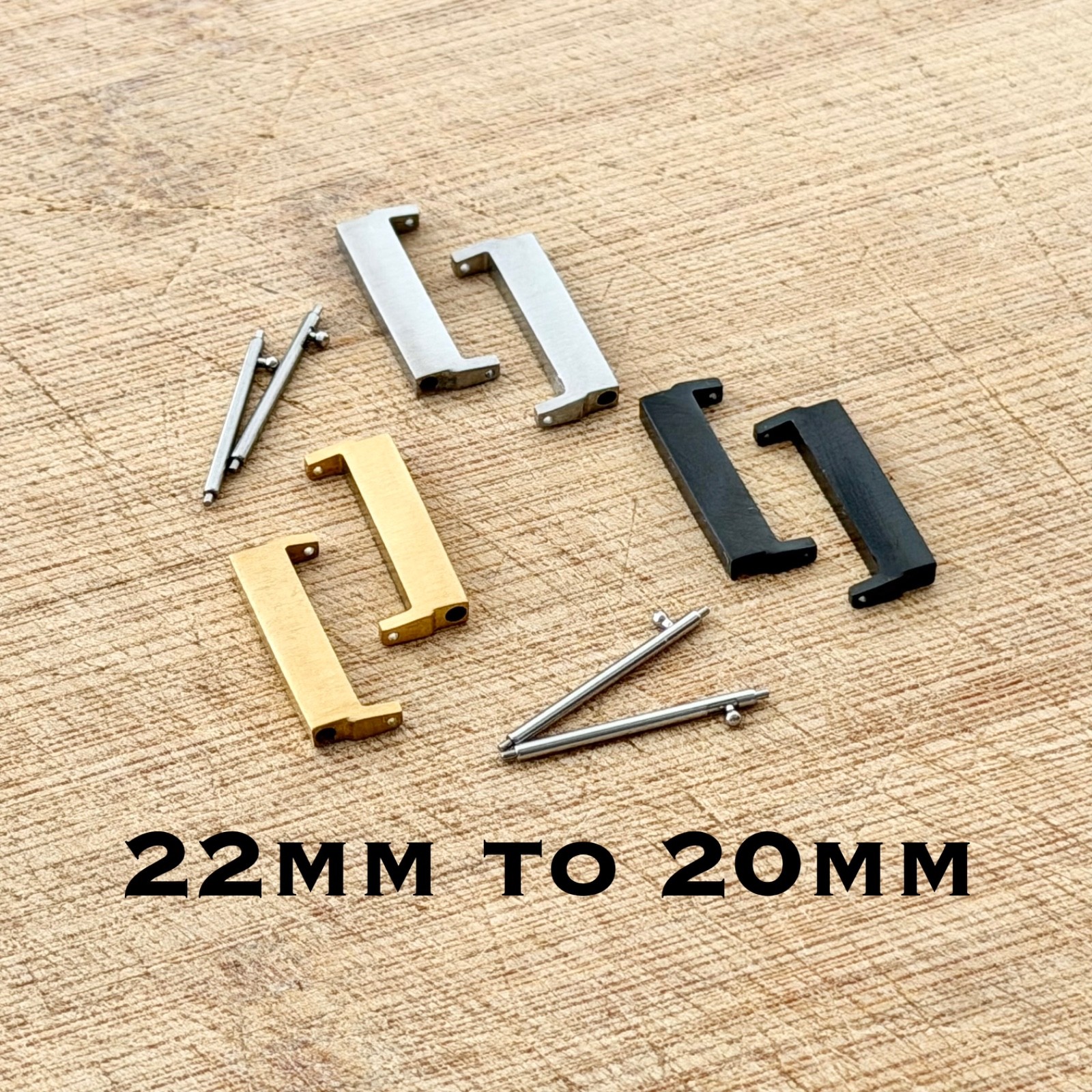 22mm to 20mm Watch Band Adapters (Quick Release) – Stainless Steel, Brushed