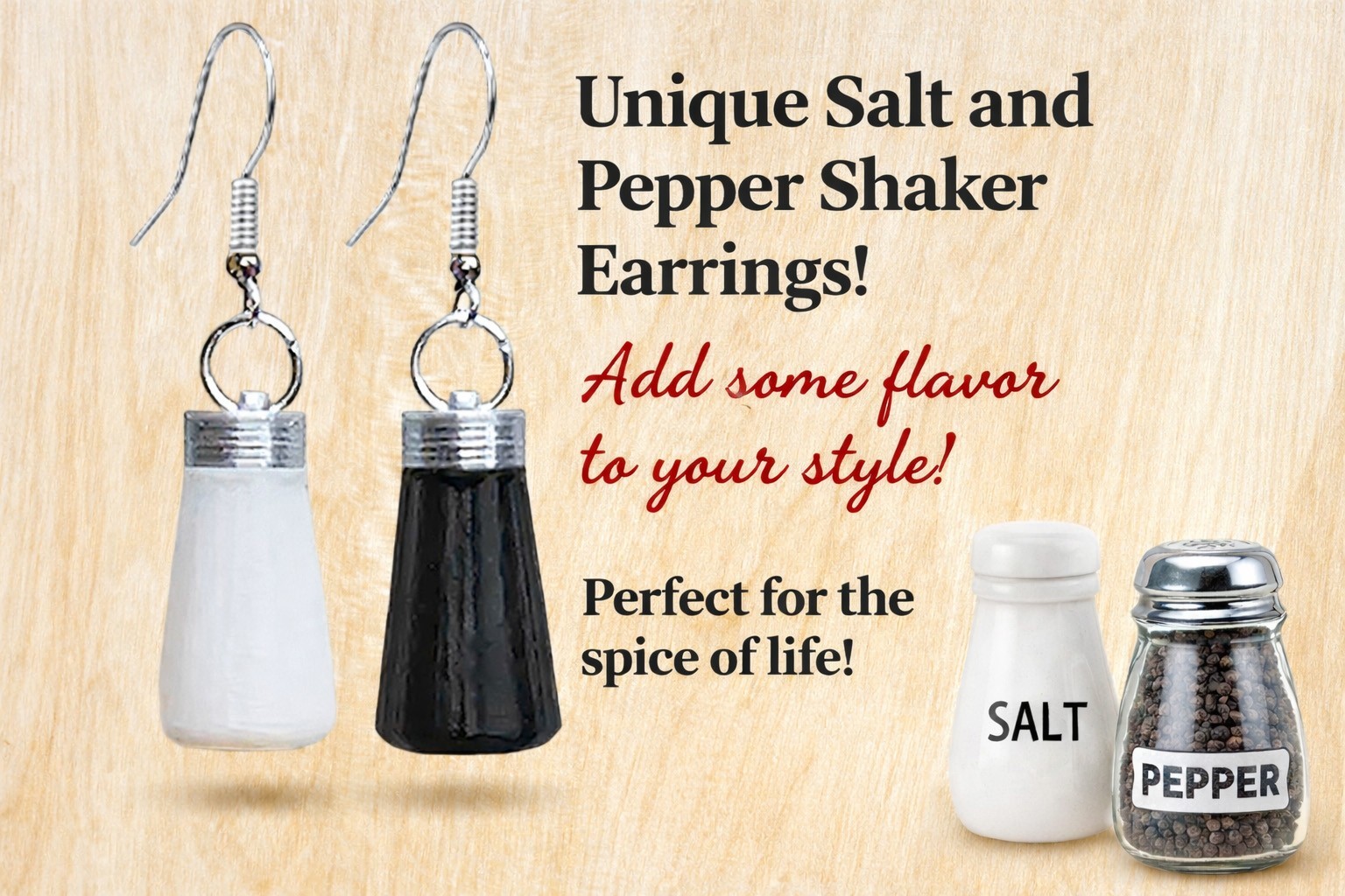 Salt and Pepper Shaker Earrings Funny Food Kitchen Dangle Jewelry Gift