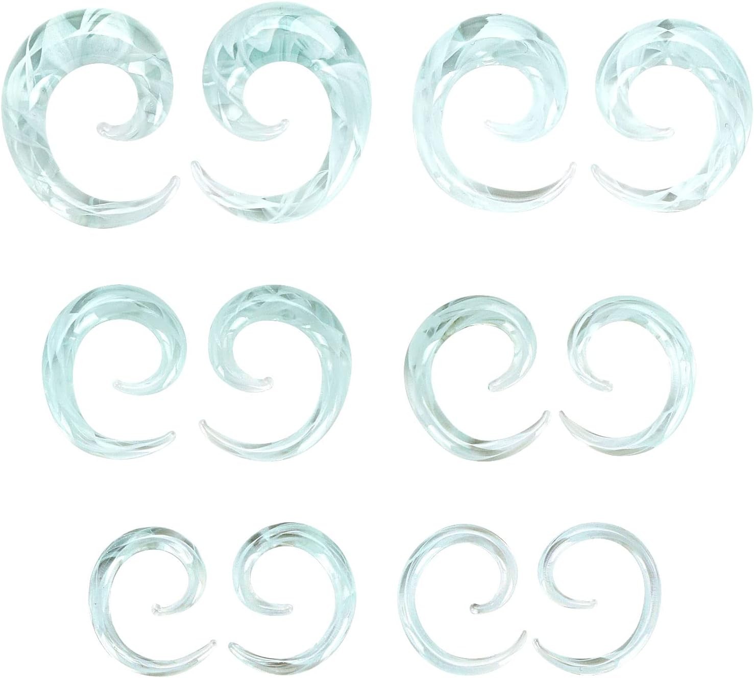 Pair Glass Spiral Tapers Plug Ear Gauges Tunnels Stretchers Piercing Jewelry