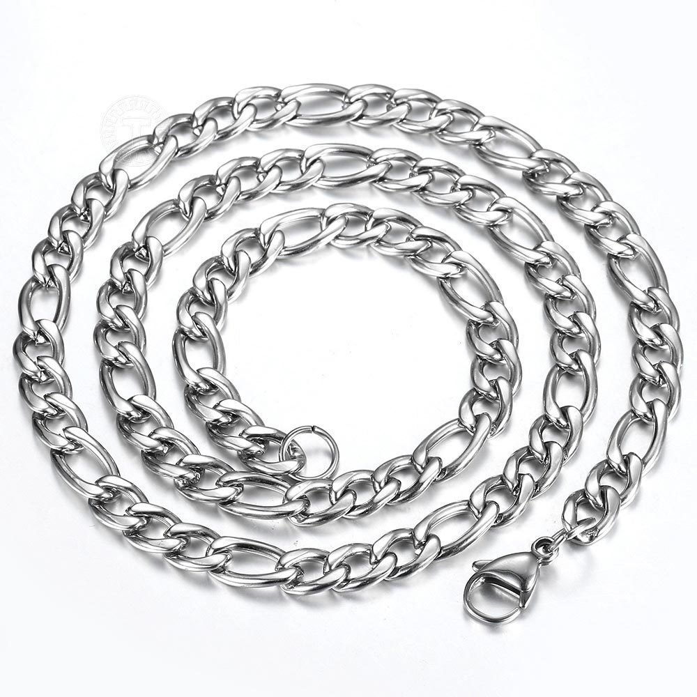 3/5/7/9mm Silver Stainless Steel Figaro Chain Necklace Choker Men Women 16-30″