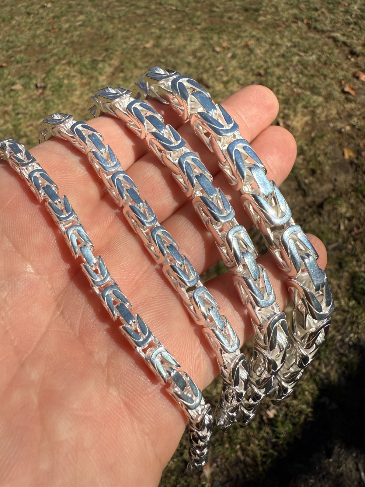 Real Solid 925 Silver Handmade Byzantine Heavy Mens Bracelet 5mm-10mm Box Clasp