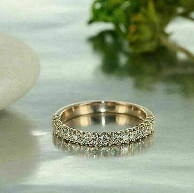 2.00 Ct Round Cut Natural Diamond Half Eternity Wedding Band 14K Yellow Gold 5 6