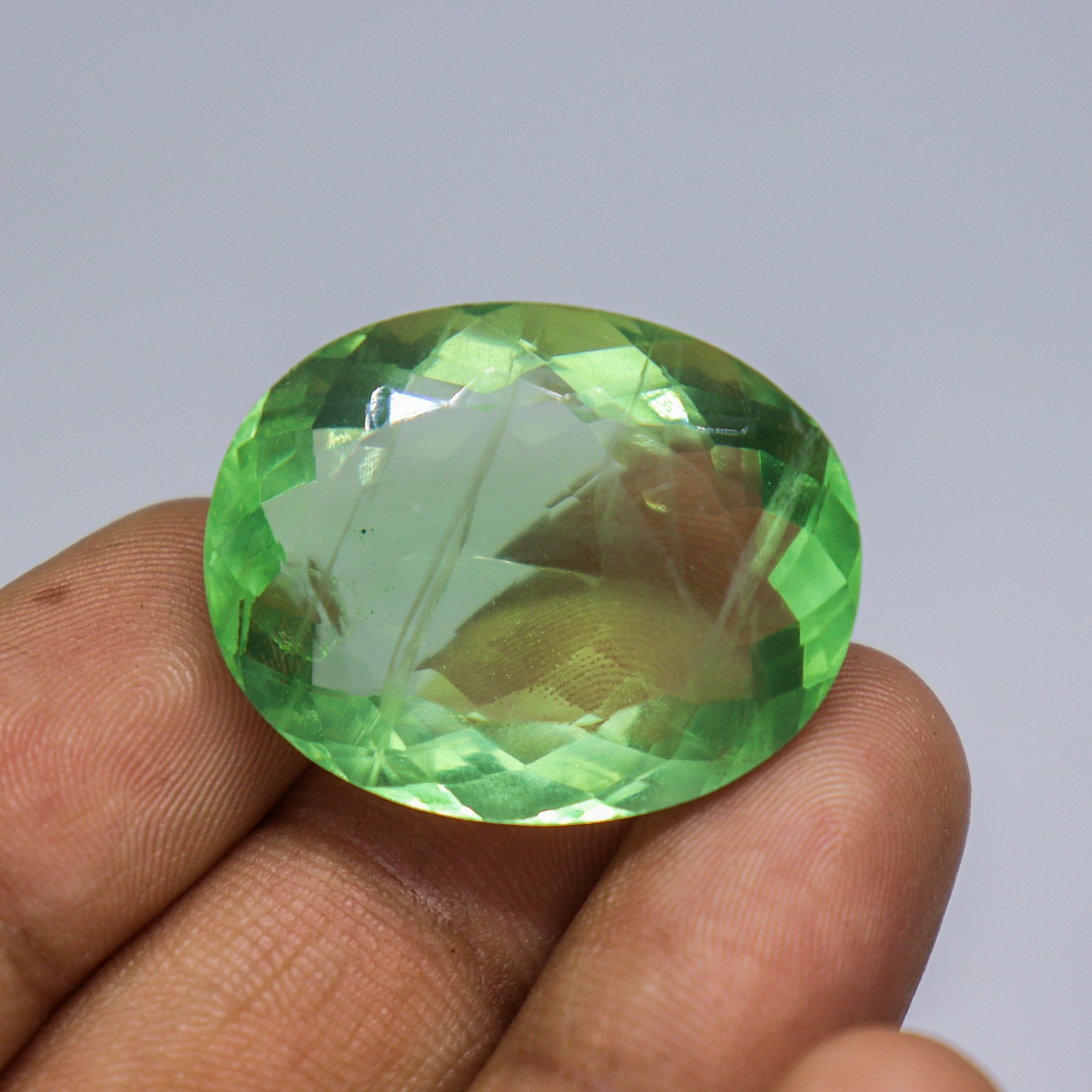 Natural Green Fluorite Faceted Oval 30x24mm 72.00 Ct Loose Gemstone