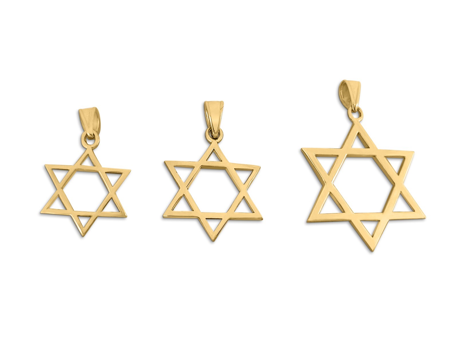 Solid 18K Yellow Gold Star of David Pendant Gold Magen David Pendant, 3 Sizes