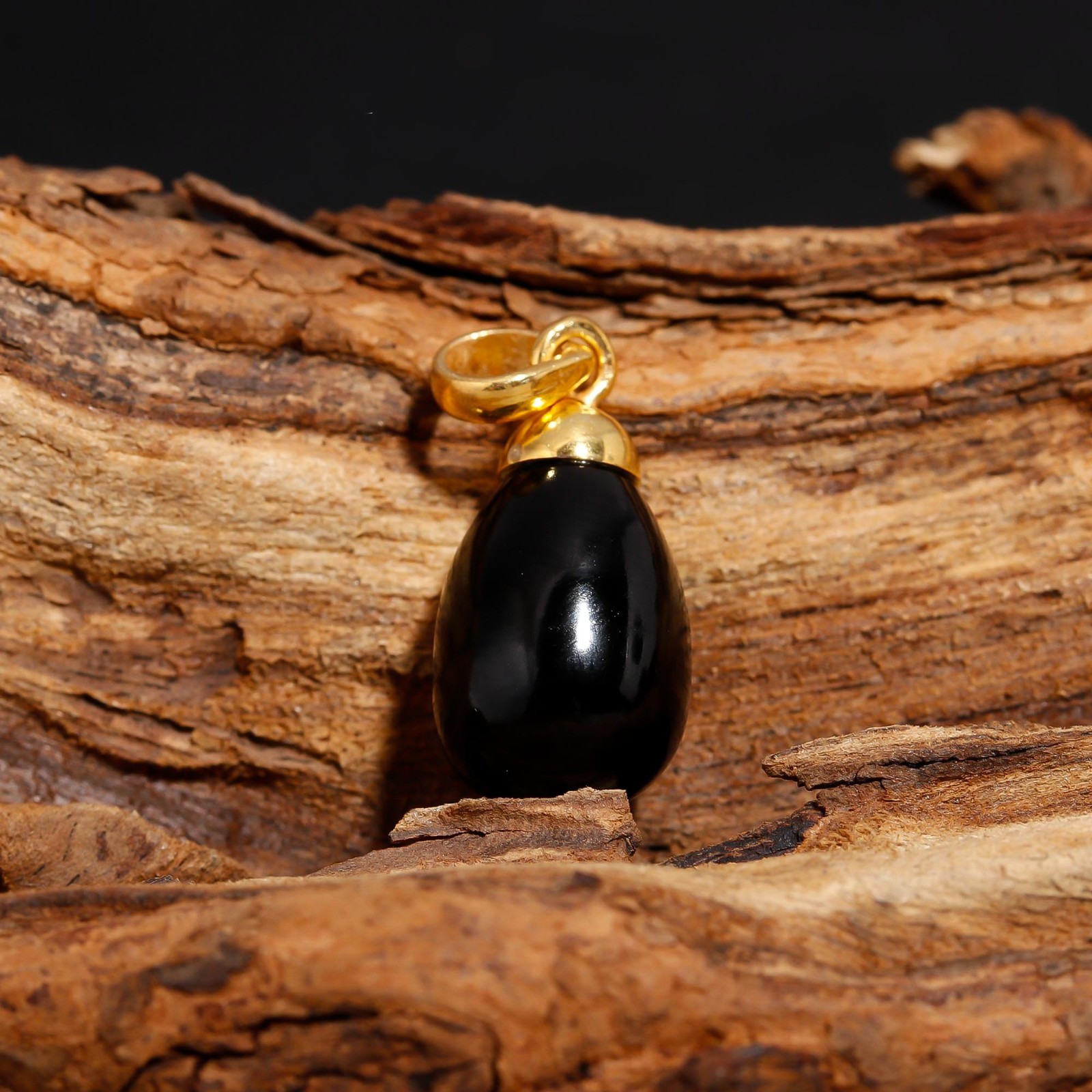 Natural Black Onyx Teardrop Chain Pendant Gold Fill 925 Sterling Silver Jewelry