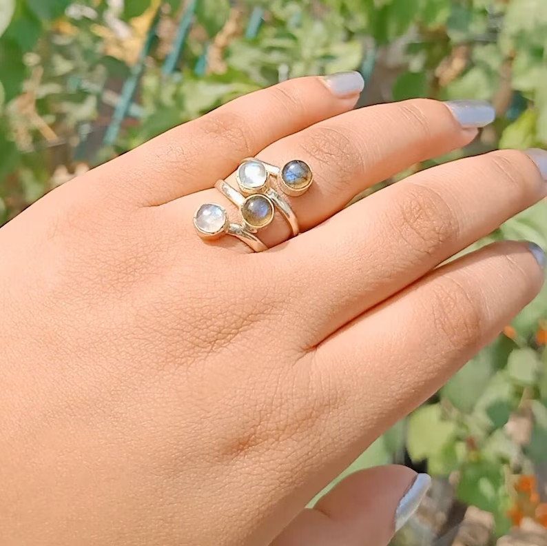 Moonstone and Labradorite925 Sterling Silver Band & Statement Handmade All Size