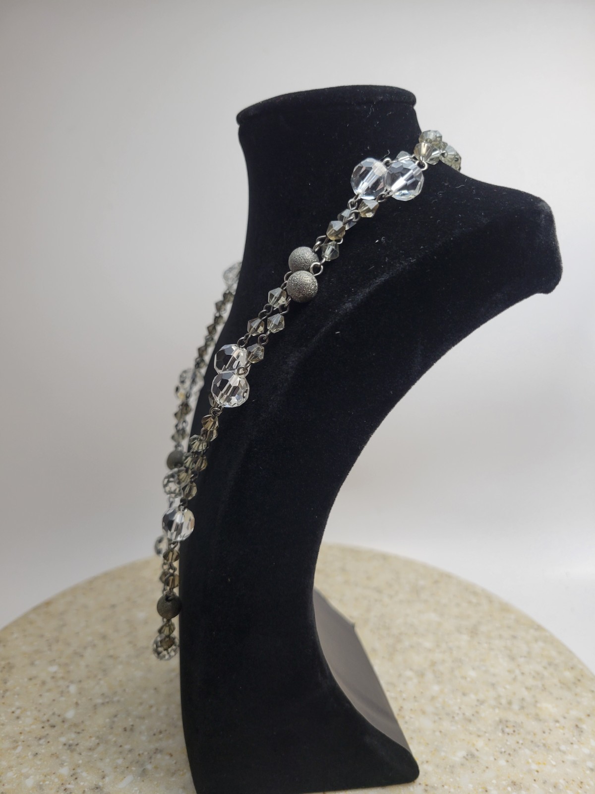 White House Black Market Silver-Tone Crystal Bead Long Necklace Two Strand…