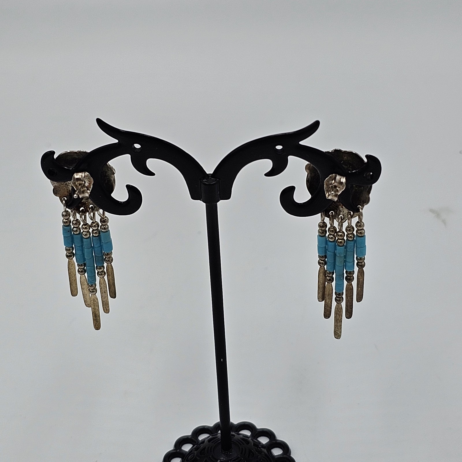 Vintage QUOC QT 925 Sterling Silver Turquoise Dangle Post Earrings Southwestern