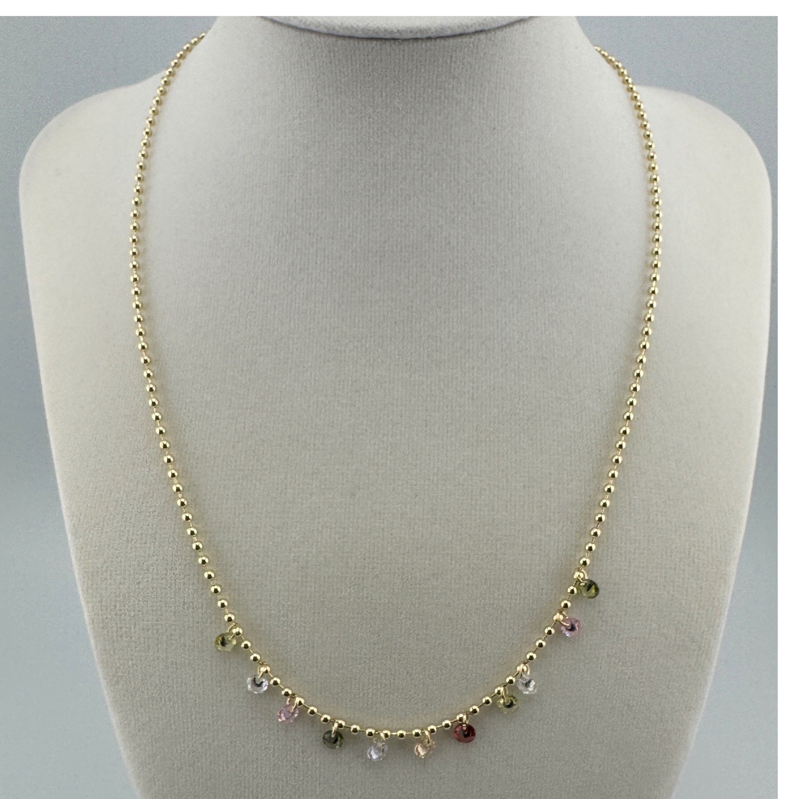 Gold Tone Multi Color Crystal Charm Ball Chain Necklace Adjustable Lobster Clasp