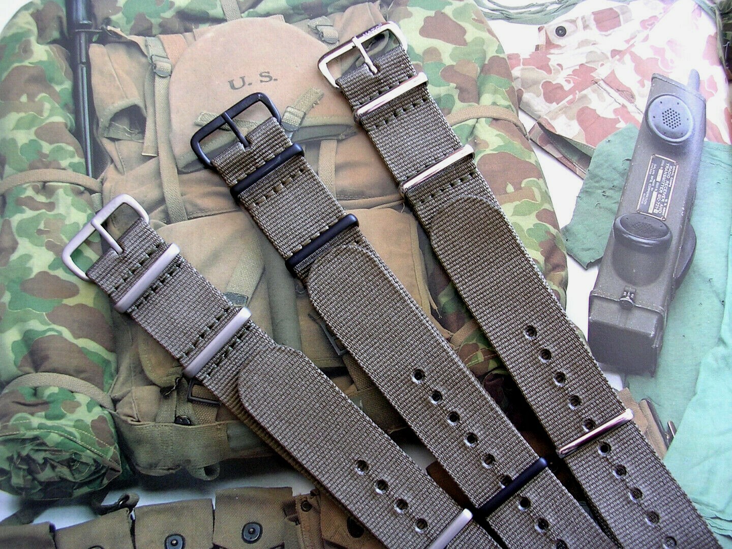 NATO G10 ® Khaki Green HD nylon Military PVD watch band RAF strap bond IW SUISSE