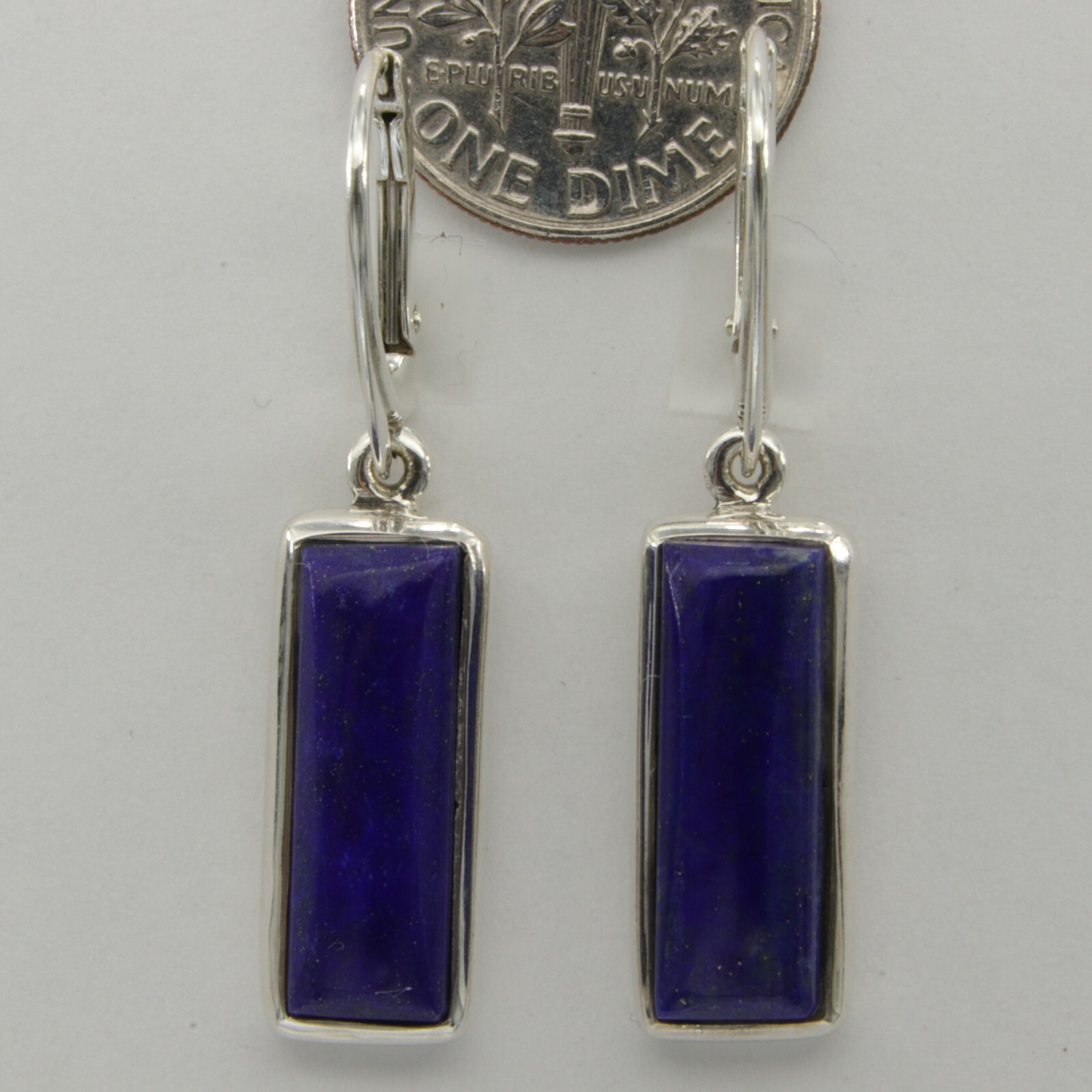 Blue LAPIS LAZULI Rectangle Square Earrings – 925 STERLING SILVER Leverback 2e