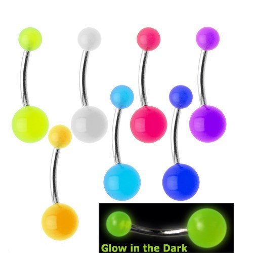 30 Pc 7 colors of glow in dark navel belly rings w/ surgical steel barbells