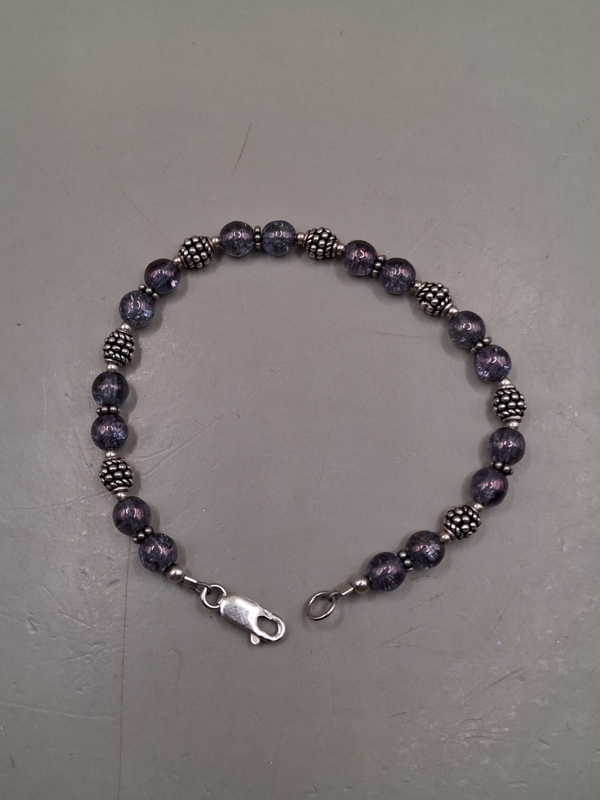 Dyed Crackle Quartz Sterling Silver Beaded Bracelet 7.6″