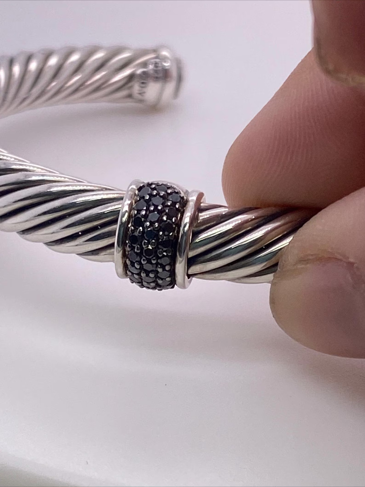 David Yurman 925 Sterling Silver 7mm Pave Black Diamond Bracelet Medium