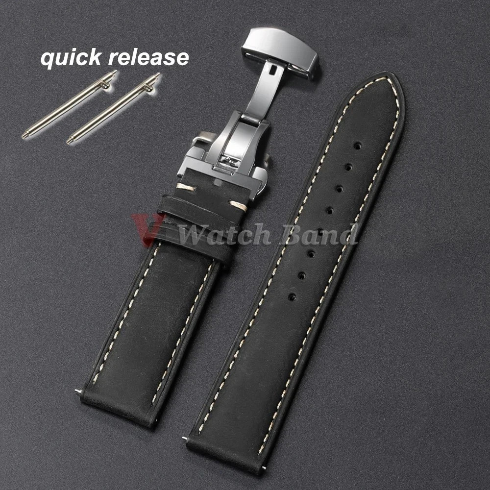 Genuine Calfskin Leather Watch Band 18mm 20mm 22mm 24mm Butterfly Buckle Strap
