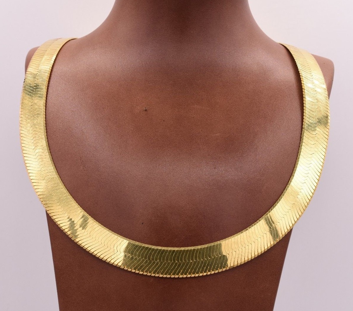 14mm Bold Herringbone Chain Necklace 14K Yellow Gold Plated Sterling Silver 925