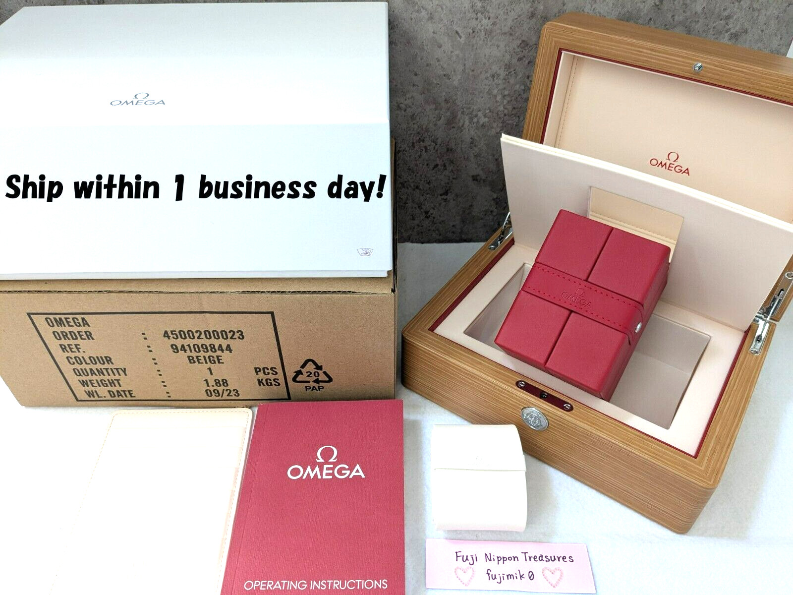 Omega Authentic Wooden Watch Box With Travel Red Cube Box Latest Model New