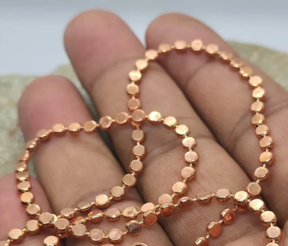 9 inch Pure Copper Flat Round Bead Chain Anklet, Healing Jewelry, Spiritual