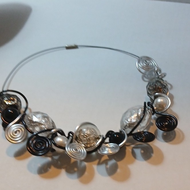 Black & White Spiral ‘Wire’ Wrap Bib Necklace bracelet original statement