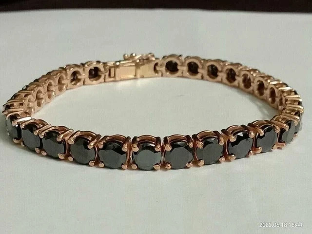 Men’s 9Ct Round Lab Created Black Diamond Tennis Bracelet 14K Rose Gold Plated