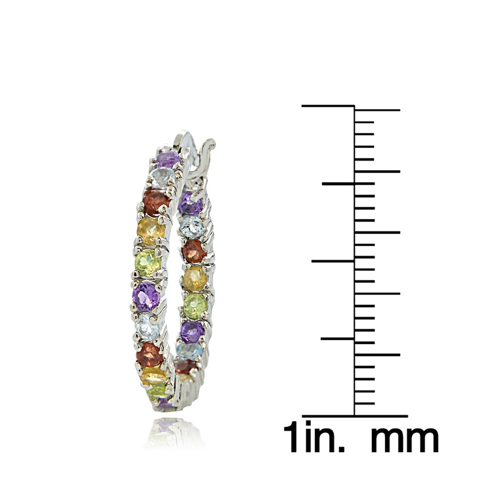 925 Sterling Silver Multi Color Gemstone Hoops Earrings