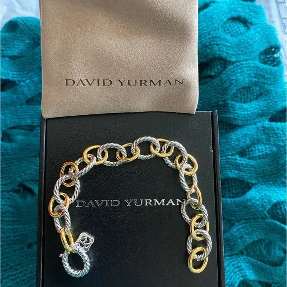 David Yurman Oval Link Chain Bracelet in Silver with 18k Gold 12mm