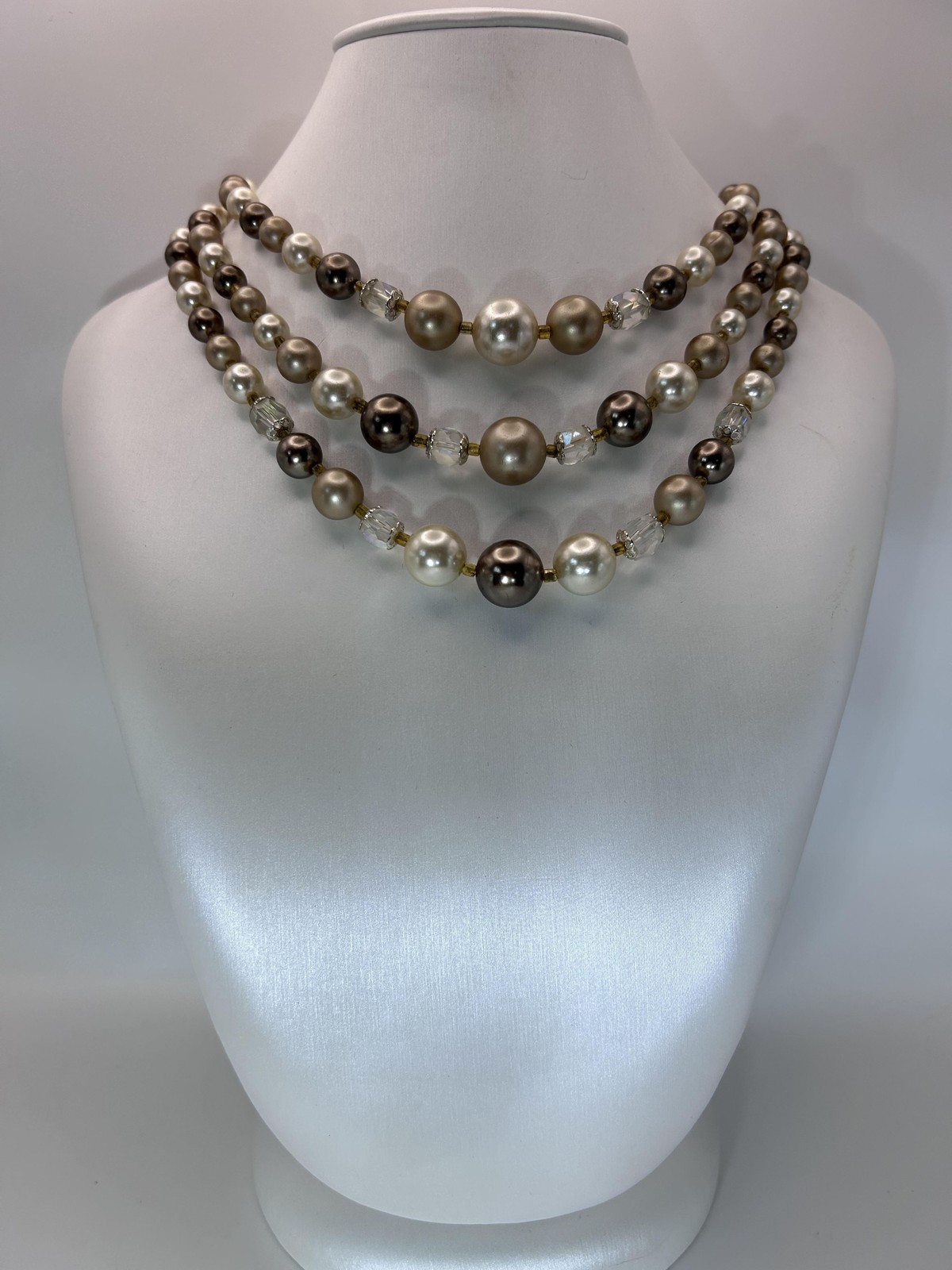 Necklace Multicolor Layered Imitation Pearl Beaded Triple Strand Statement Hook
