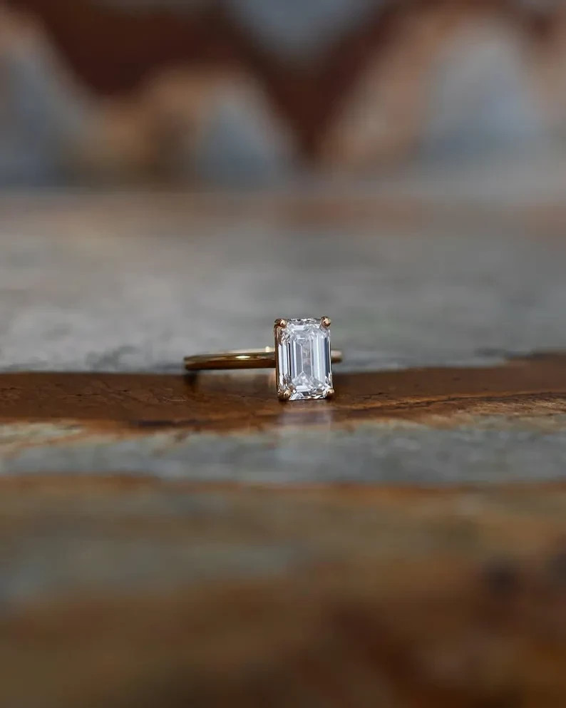 1.50 Ctw Emerald Cut Lab Created Diamond Solitaire Ring 14K Yellow Gold Plated