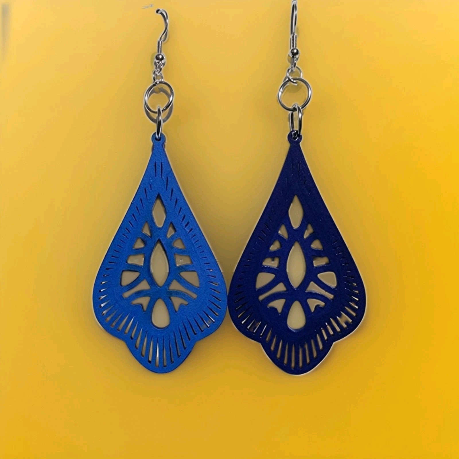 Handcrafted Blue Wooden Earrings