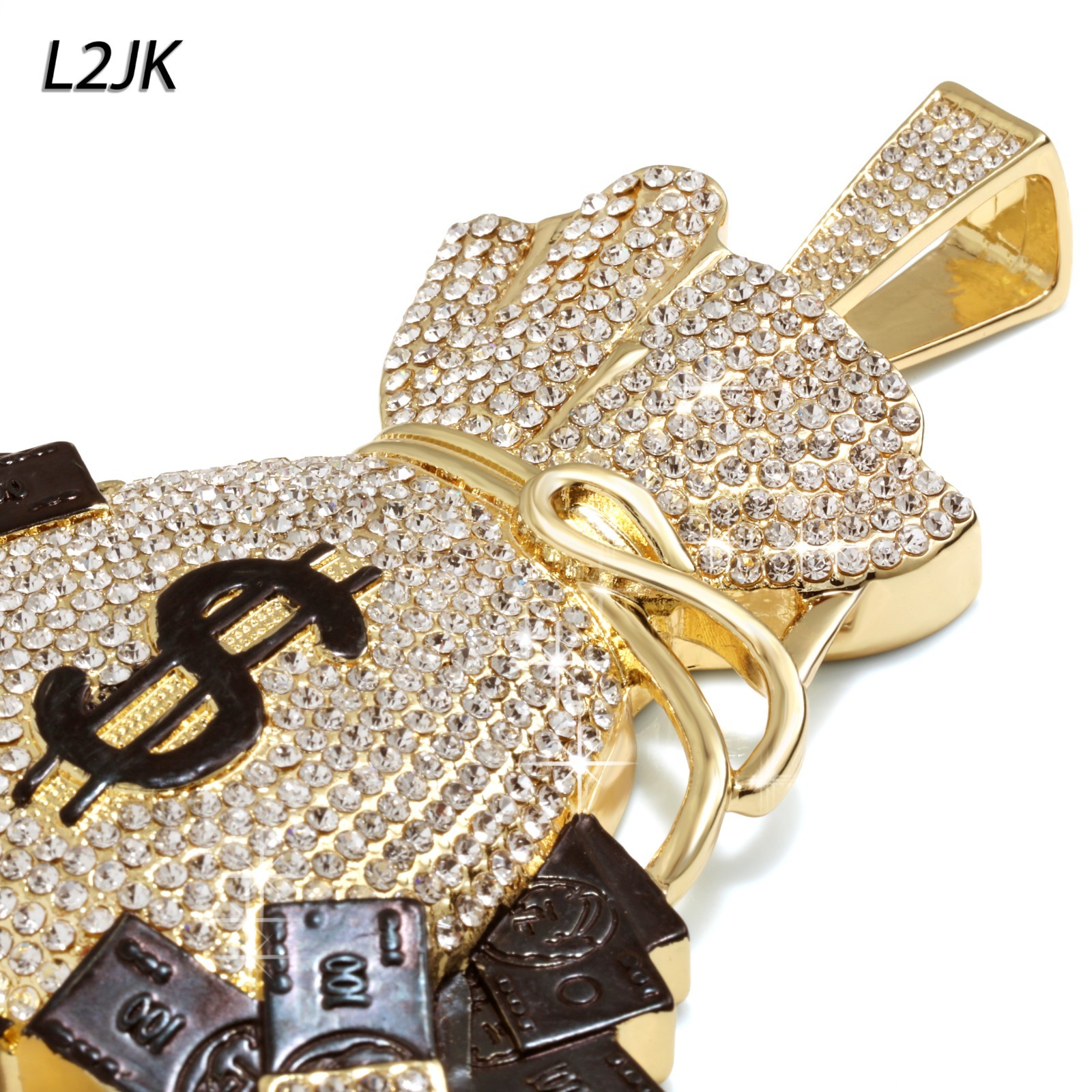 Miami Cuban Curb Chain Necklace 10mm 30″ In & XL Cash Money Sign Bag Gold Plated