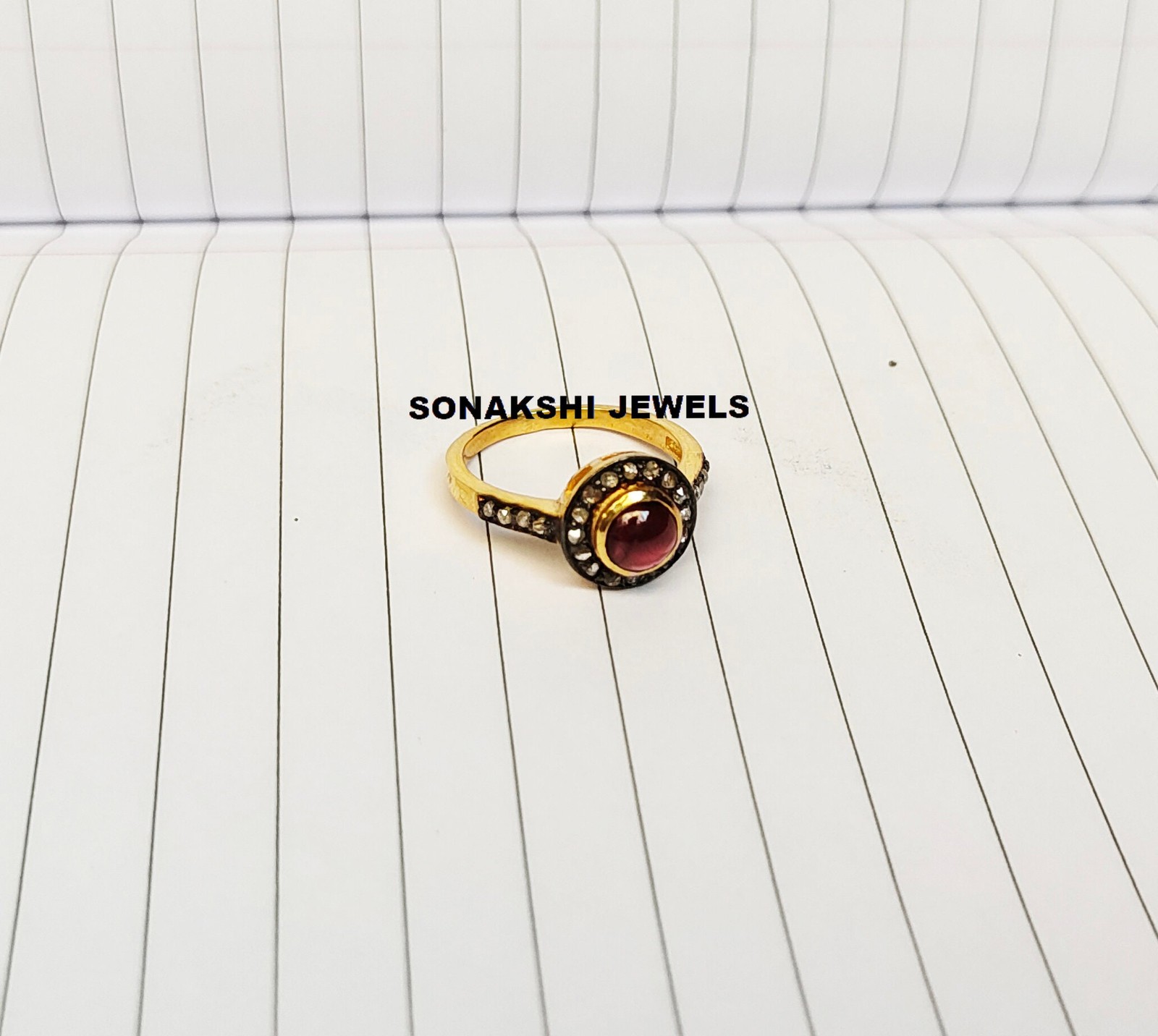 Vintage Ruby Diamond Ring: 925 Sterling Silver Handmade Design Ring