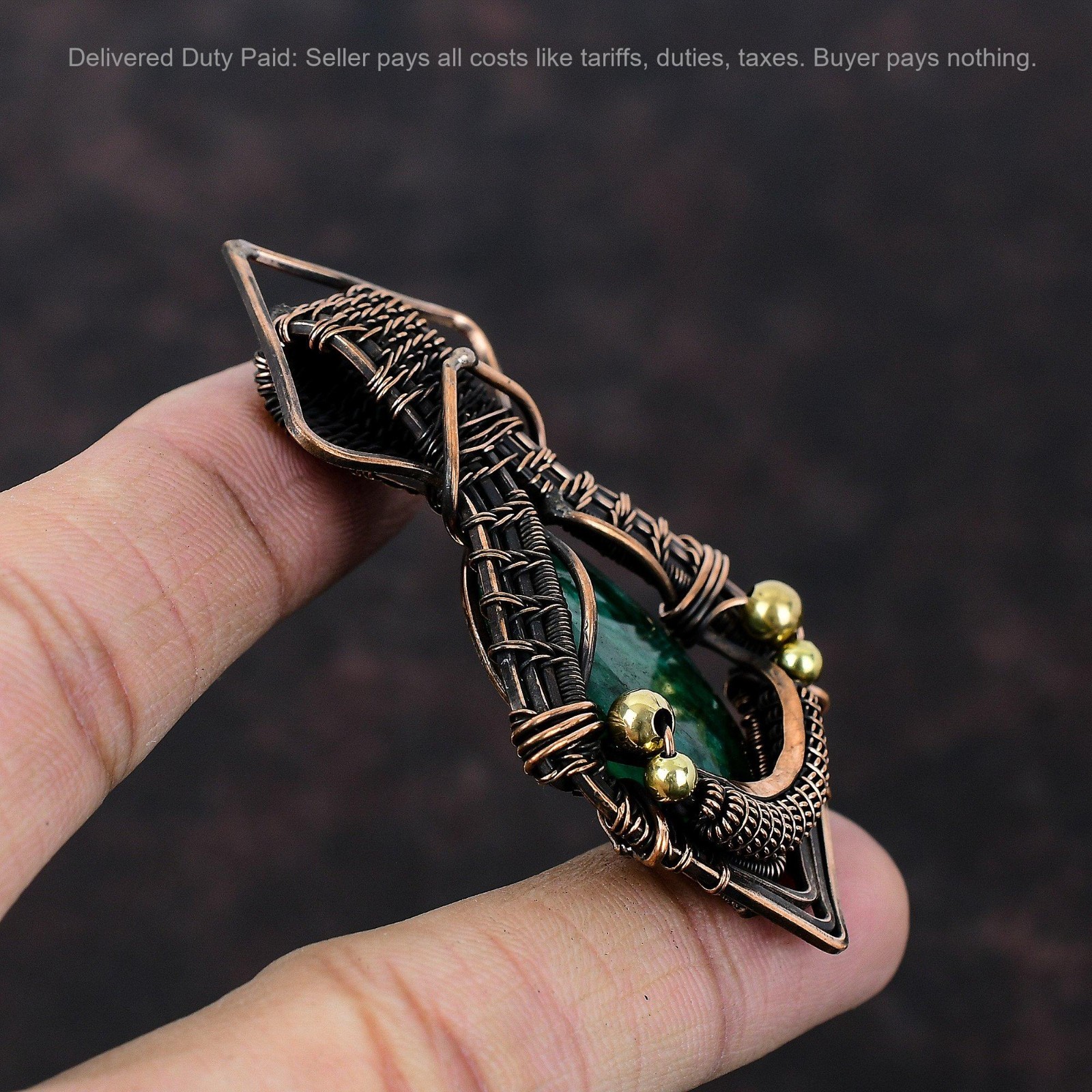 Oval Zambian Emrald Stone Copper Wedding Wire Wrapped Anniversary Sister Pendant