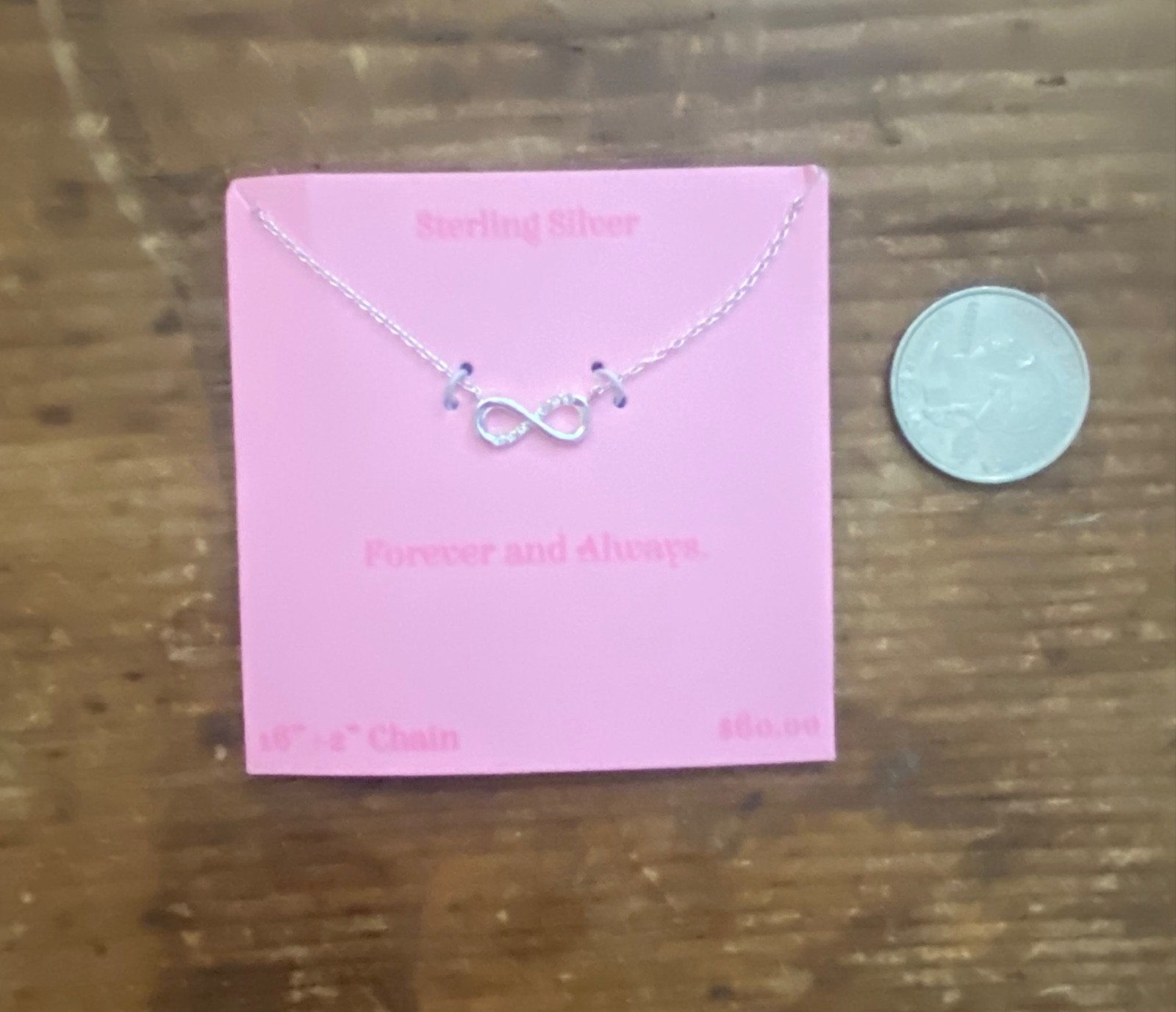 new old stock 18″ forever and always sterling silver necklace