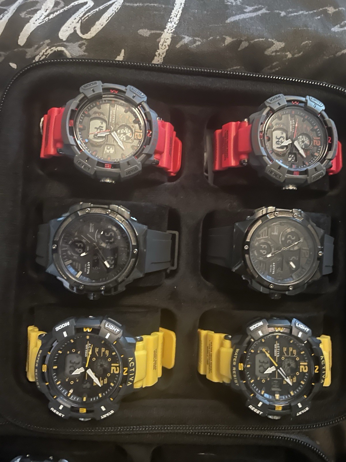 Lot of 6 Sport Wristwatches, Red/Black/Yellow, Unisex Adults