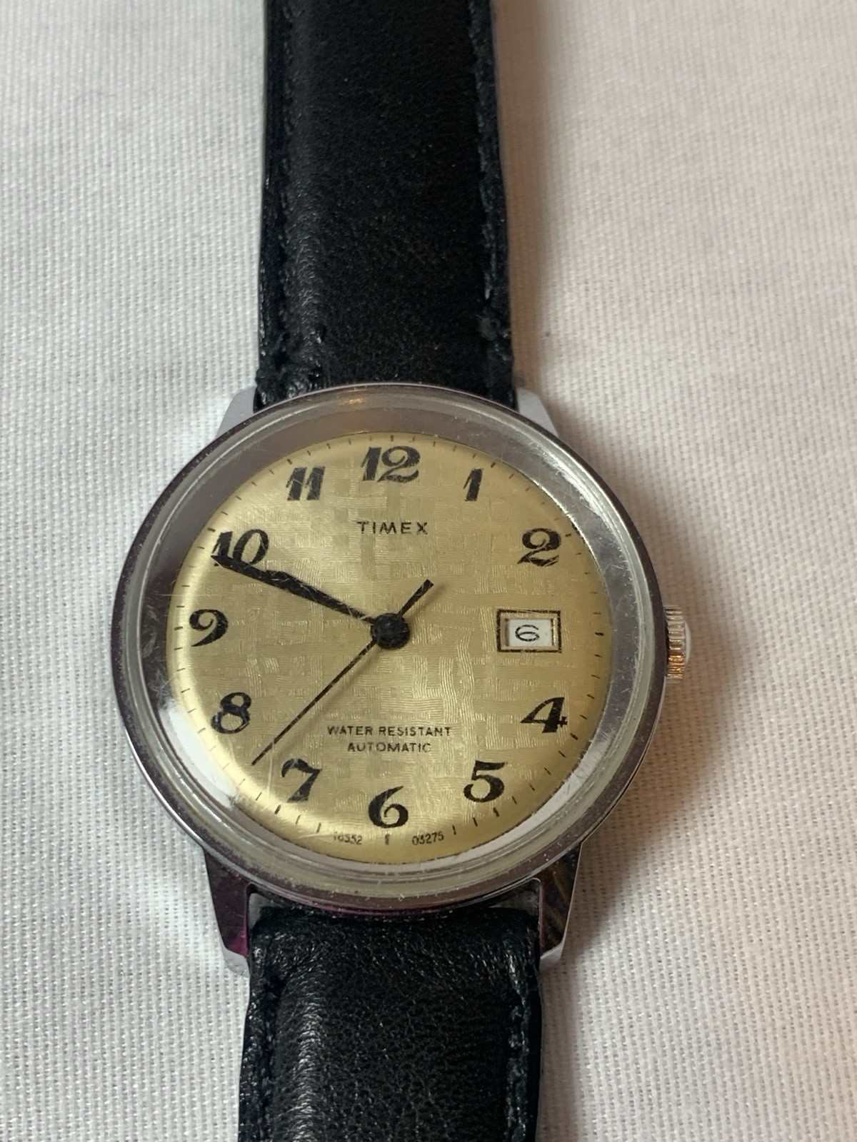 Vintage 1975 Timex Viscount Automatic Watch 35mm Rare Textured Linen Dial Works