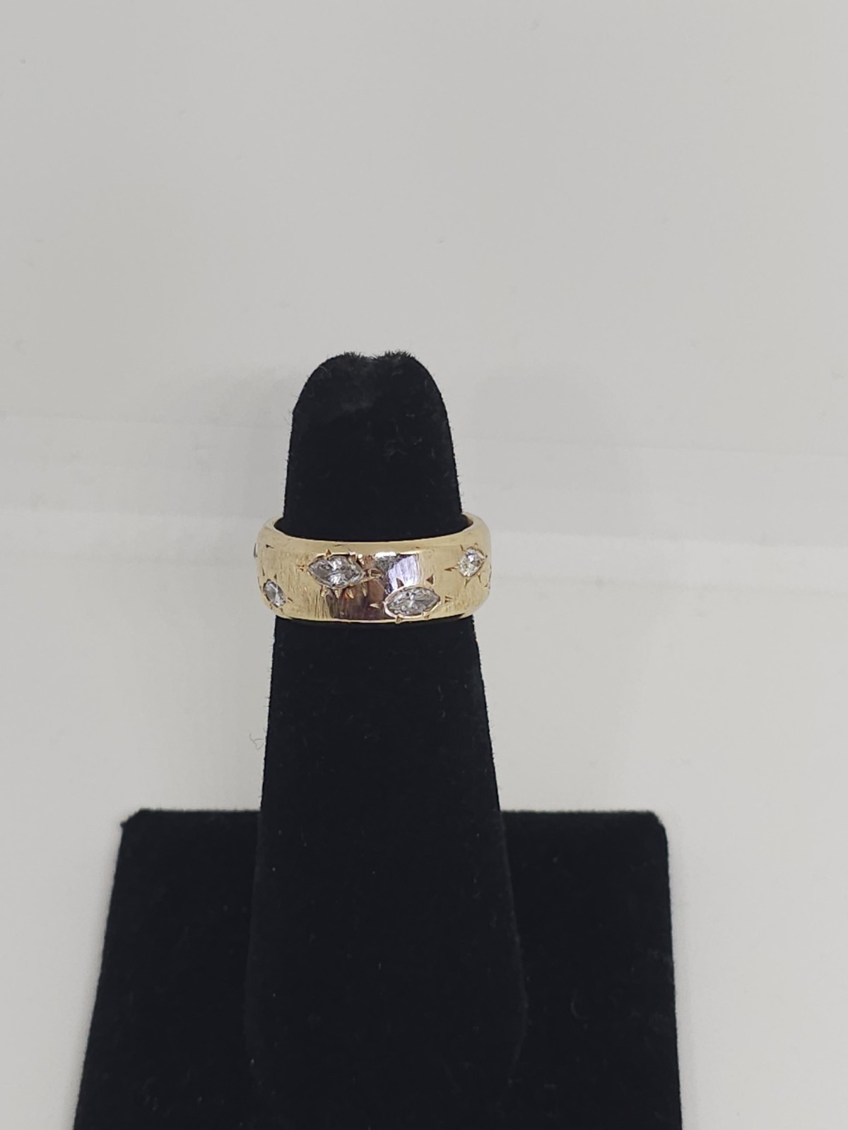 Custom Design 14k Yellow Gold 7.8 mm Wide Marquise Diamond Band 1ctw Size 5