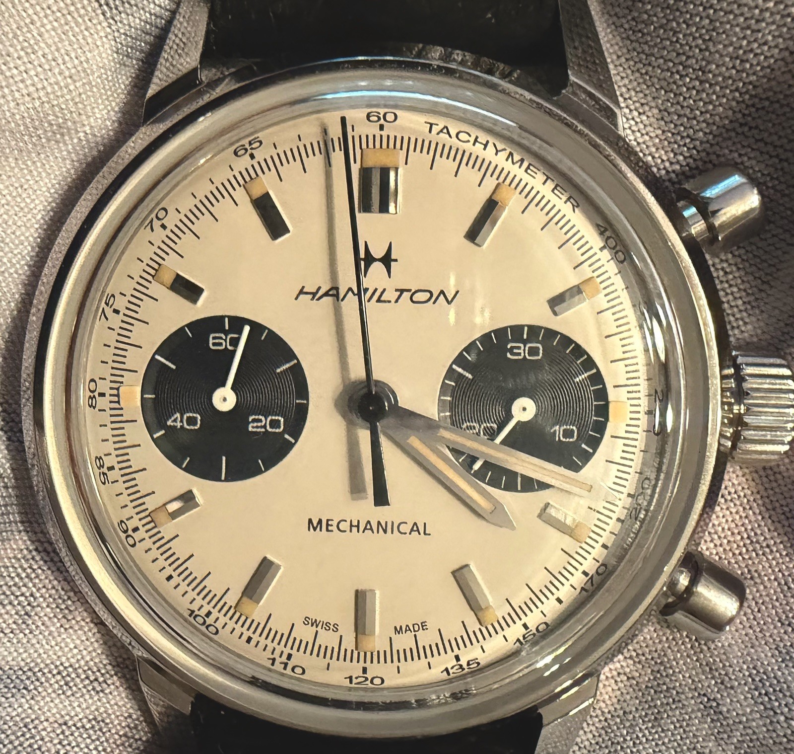 Hamilton Intra-Matic Manual Chronograph Tachymeter White Dial 40mm Leather