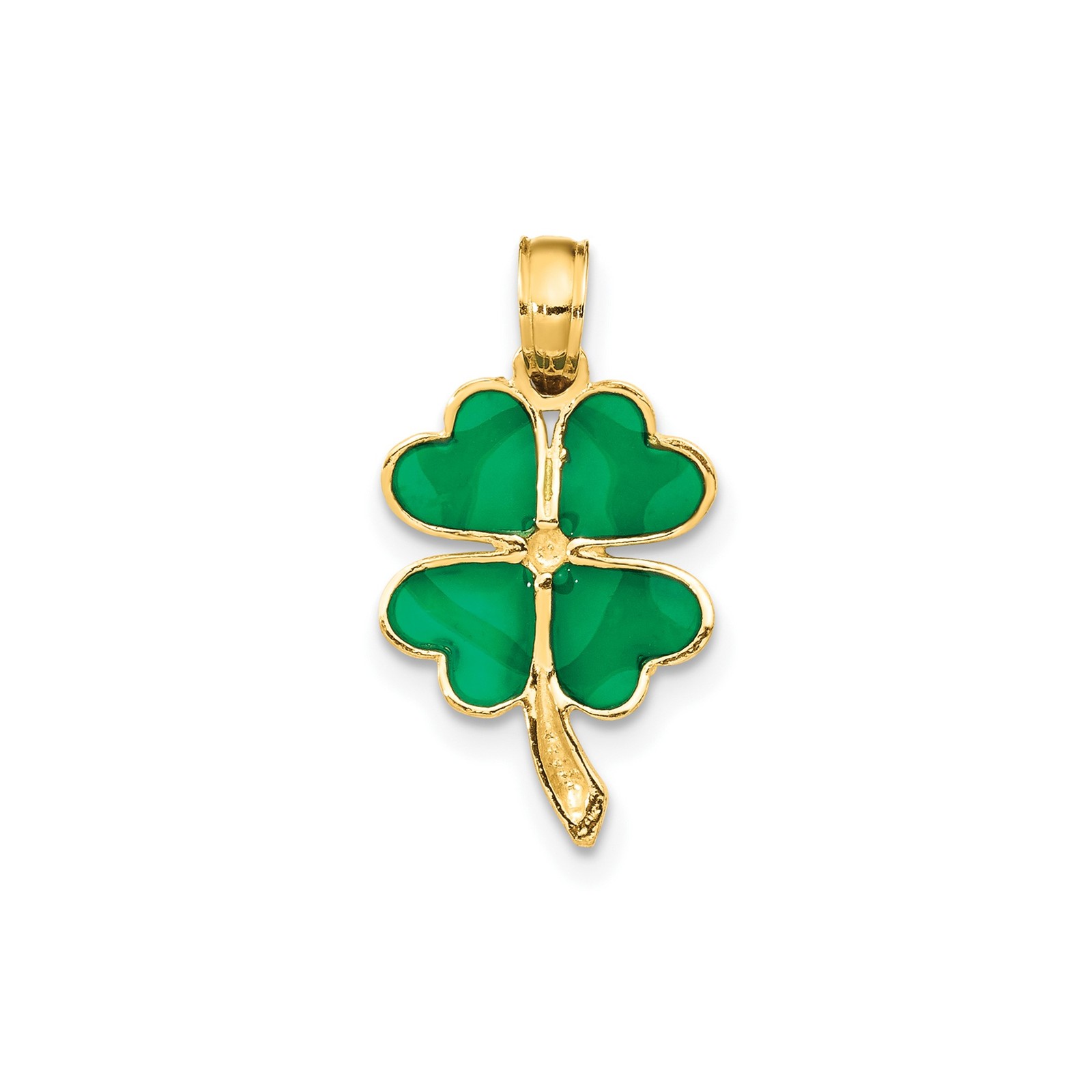 10k Yellow Gold Four-Leaf Clover Pendant Green Enamel Charm for Necklace Irish