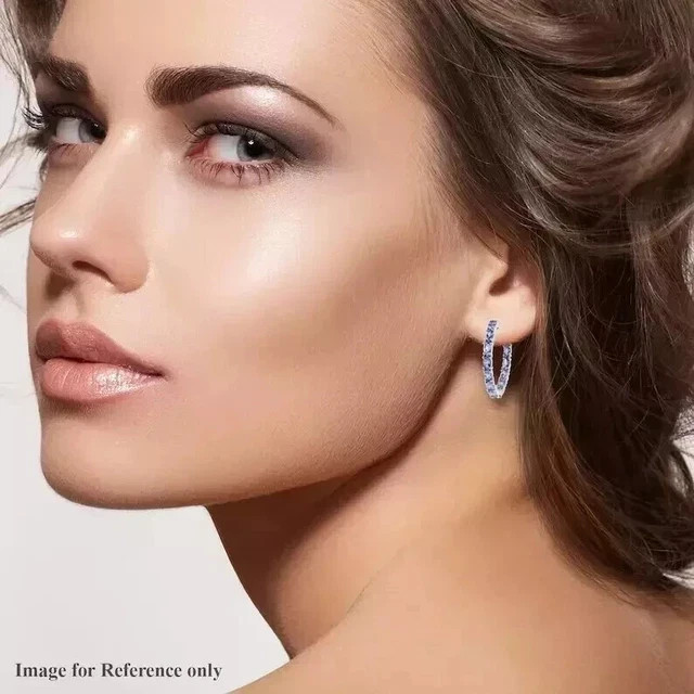 2.50Ct Oval Cut Lab-Created Blue Tanzanite Hoop Earrings 14K White Gold Plated