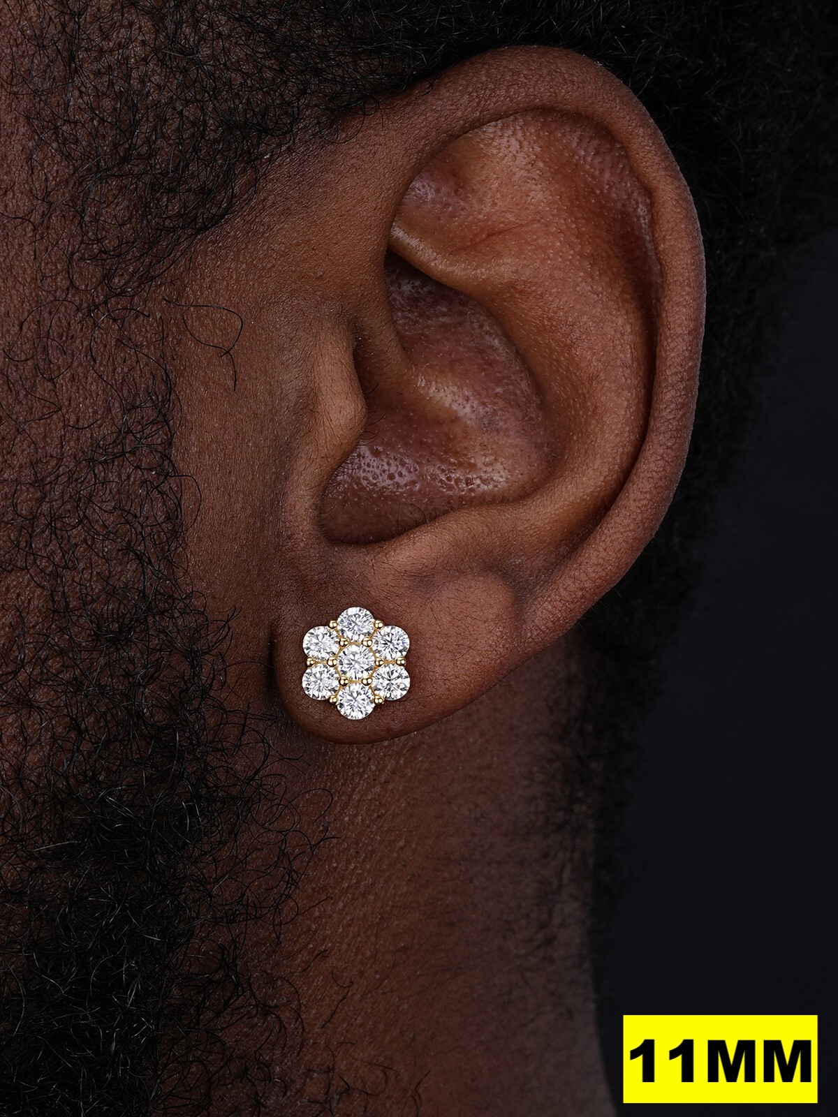 Moissanite Studs Iced Cluster Flower Set Earrings Real 14k Gold Over 925 Silver