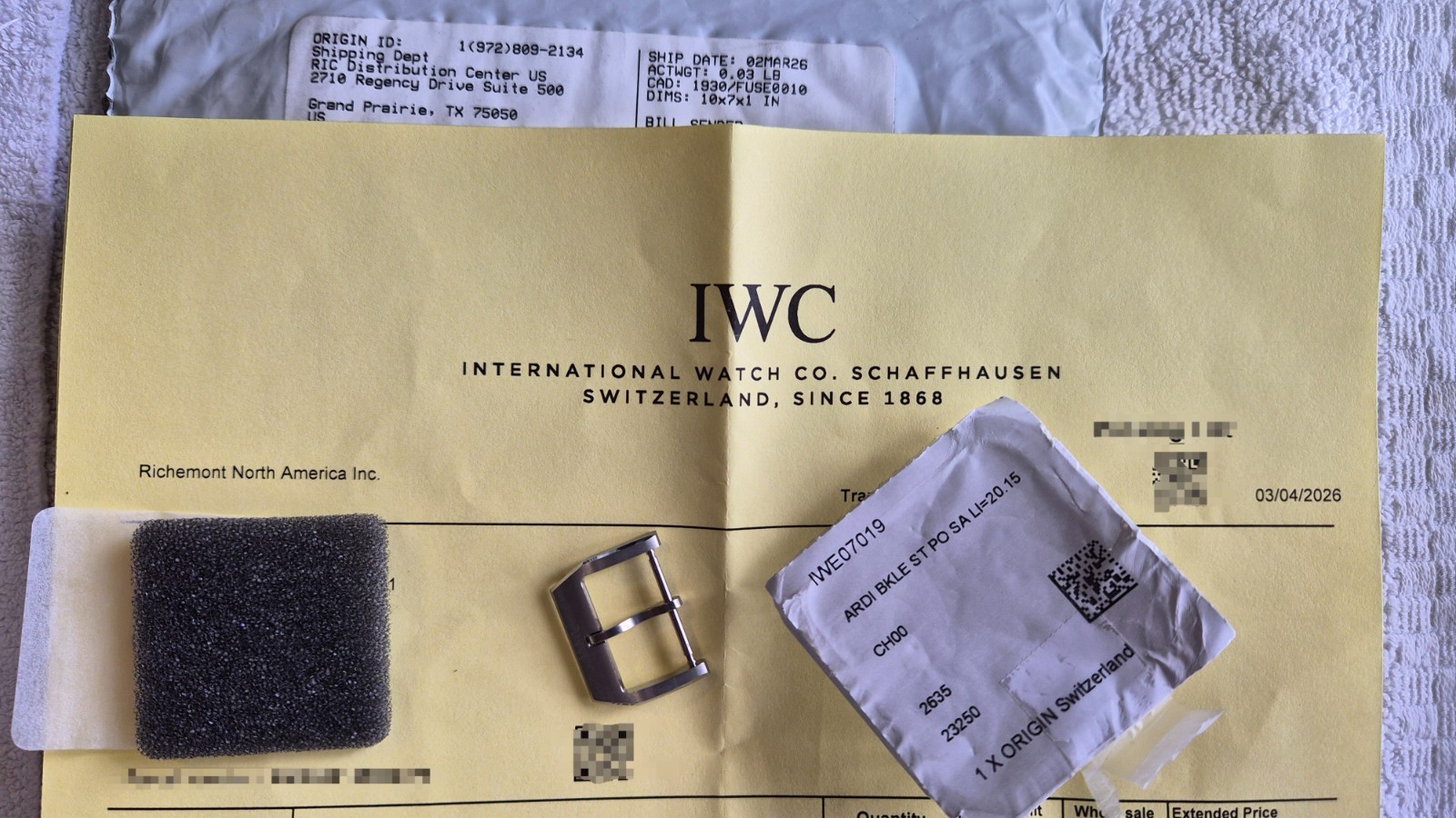Authentic (OEM) IWC 20mm Brushed / Satin Stainless Steel Tang Buckle Clasp