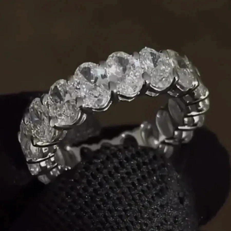 10.00 Ct Oval White Diamond Full Eternity Wedding Band In 14k White Gold Plated
