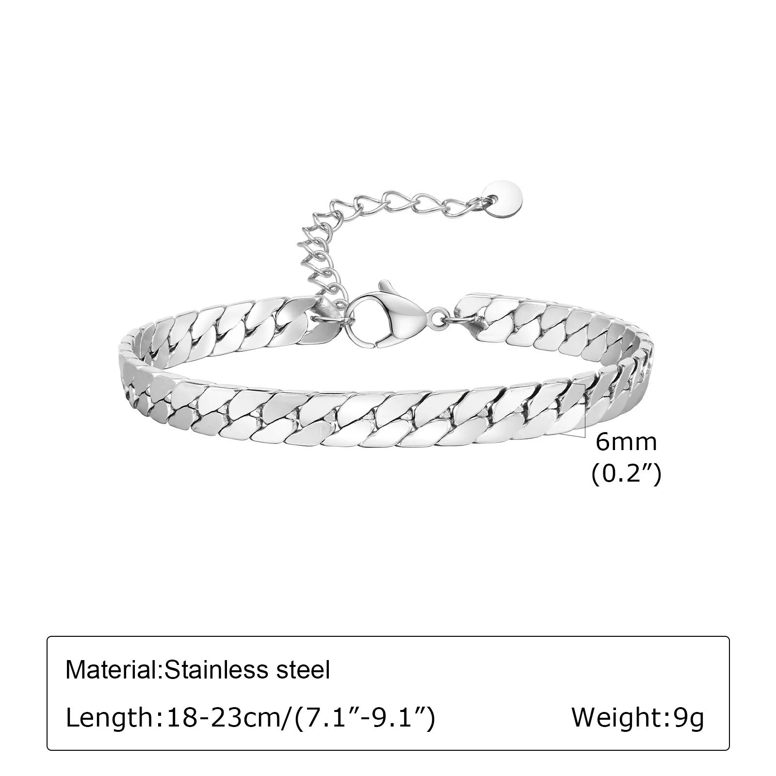 Flat Cuban Chain Bracelet Trendy Chain Links Wristband Classic Punk Jewelry Gift