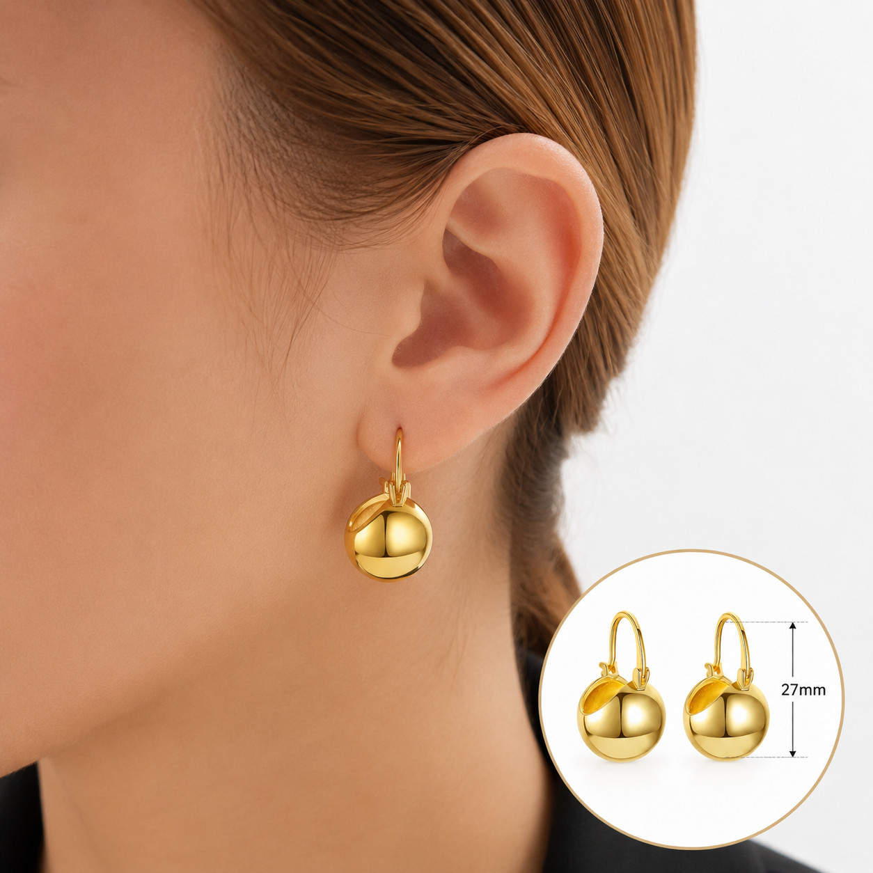 Ball Hoop Dangle, Drop Elegant Earrings Gold Plated For Women Fashion Jewelry