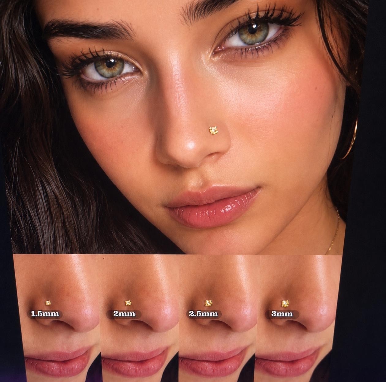 Moissanite Stone Titanium Nose Stud Piercing 18 Gauge L Shape Bol Gold pvd