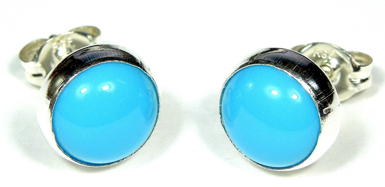 6mm Round Blue Sleeping Beauty Turquoise 925 Sterling Silver Stud Earrings