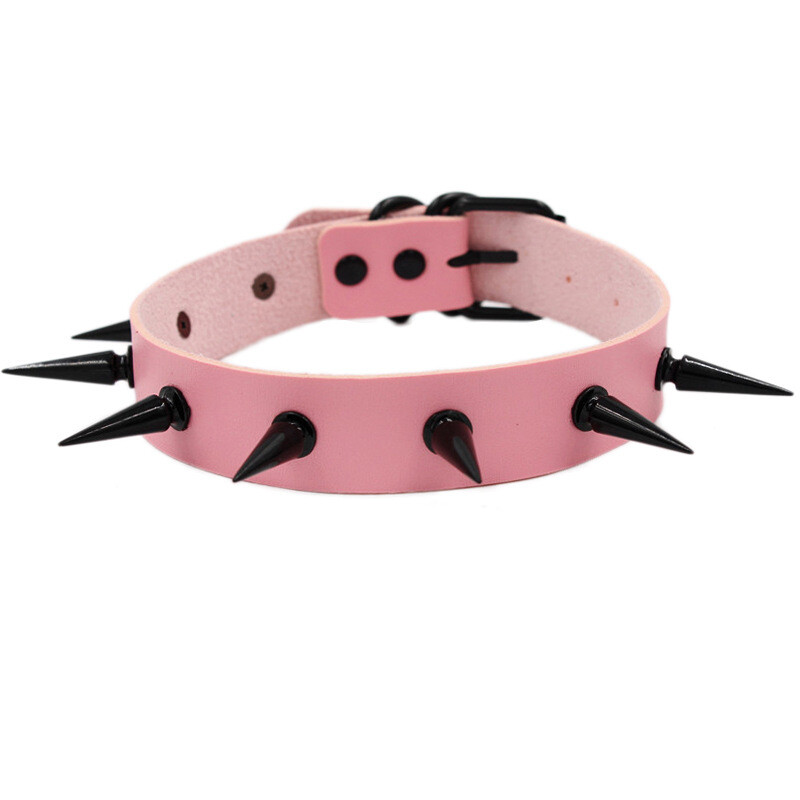 Gothic Punk PU Leather Alloy Spike Rivet Choker Necklace Unisex Rock Club Wear