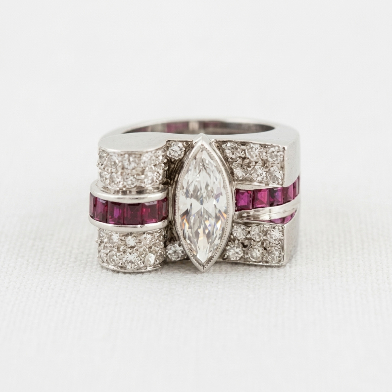 Marquise Lab Created Diamond 14K Gold Antique Art Deco Tank Wedding Groom Ring