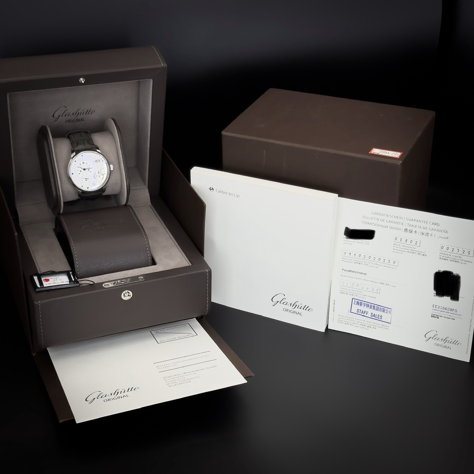Glashütte Original PanoMaticInverse 1-91-02-02-02-30. 42mm. Steel. Full Set.